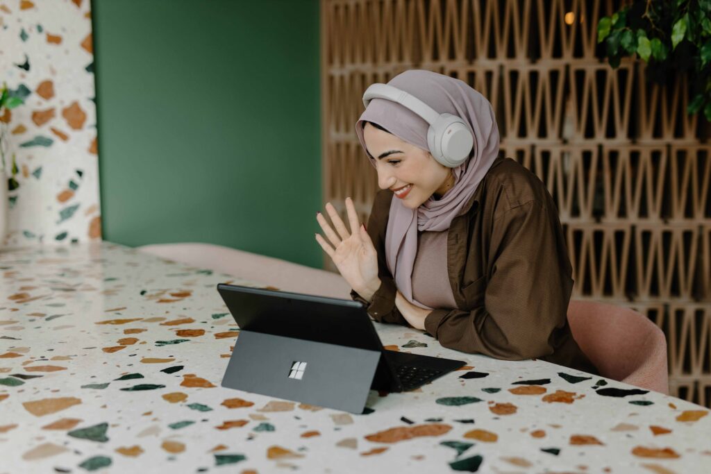 a girl on an online meeting 