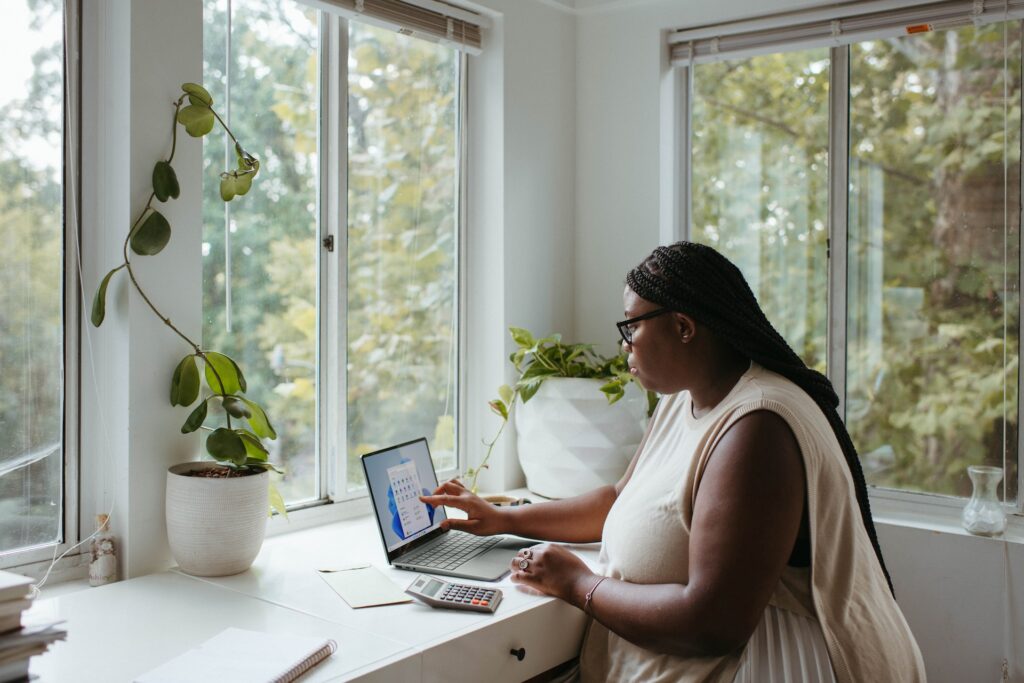 remote working girl enjoying her home office